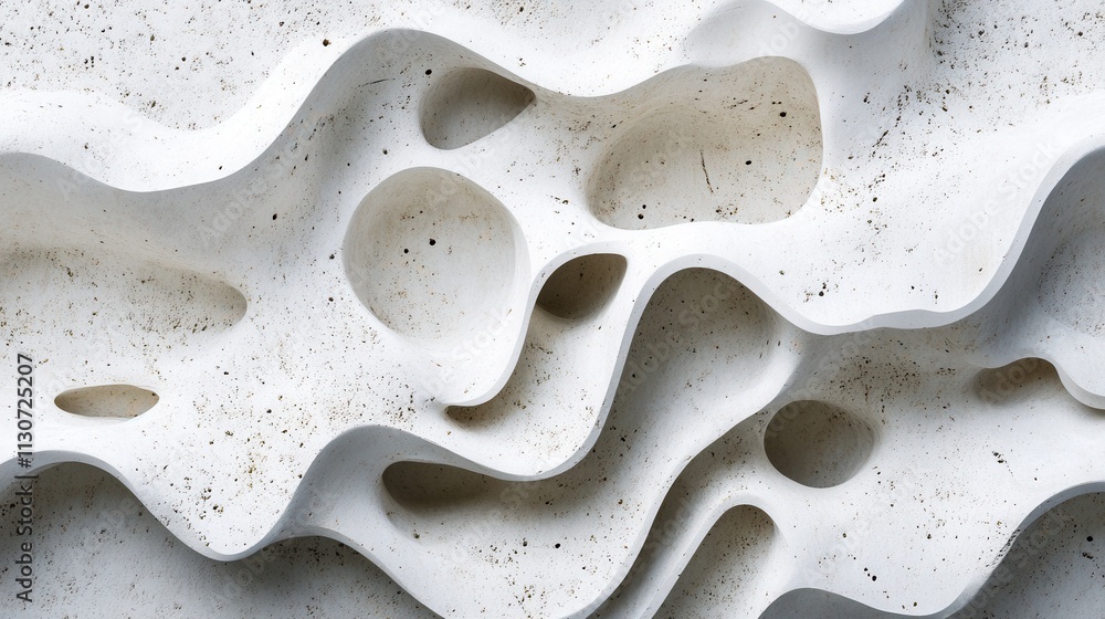 Poster abstract white textured surface with intricate cavities and undulating forms: a study in architectur