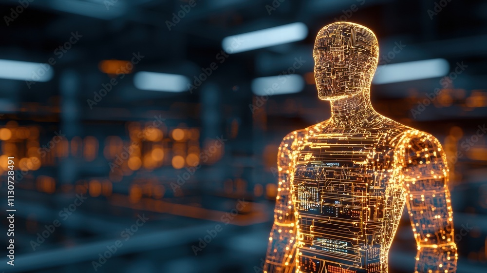 Poster high tech control room with data analysis and artificial intelligence visual representation