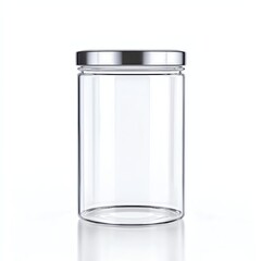 A clear glass jar with a metal lid, perfect for storage and organization in kitchens or craft spaces.