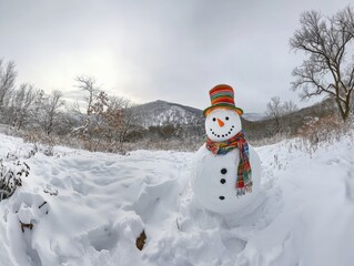 Obraz premium snowman in a winter landscape with snow-covered ground