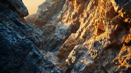 Obraz premium Close-Up of Rocks in Natural Landscape During Sunset, Capturing Textures and Natural Colors of the Earth