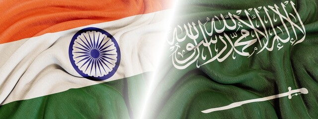  A symbolic representation of unity and collaboration showcasing the flags of India and Saudi...