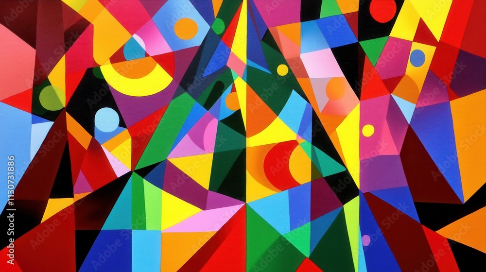 Poster vibrant abstract geometric composition exploding with color and dynamic shapes a symphony of hues in