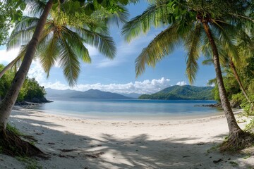 serene beach with palm trees and clear blue water