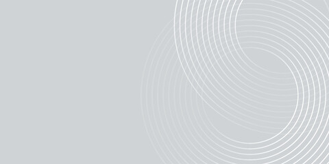 Abstract white glowing geometric lines on gray background. Modern shiny blue circle lines pattern. Futuristic technology concept. Suit for cover, poster,