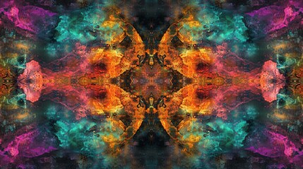 Fototapeta premium Kaleidoscopic Cosmic Abstract Art: Vibrant Hues and Symmetrical Design
