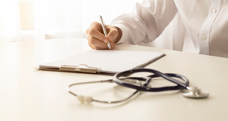 Shot of female medical doctor hands. Healthcare concept. Doctor working for medical Exam.