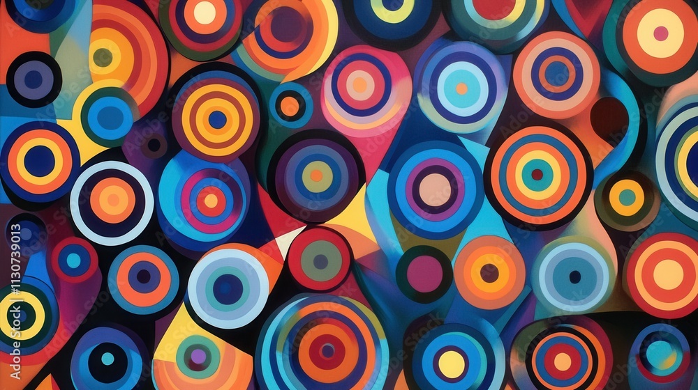 Poster abstract colorful concentric circles artwork: vibrant geometric design in a dynamic composition