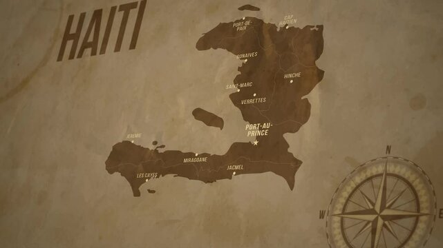 Vintage Map of HAITI with states Borders and Major Cities Positions