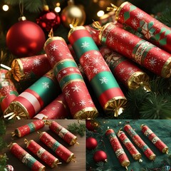 Fototapeta premium Decorative Christmas Crackers and Festive Cylinders with Elegant and Artistic Designs