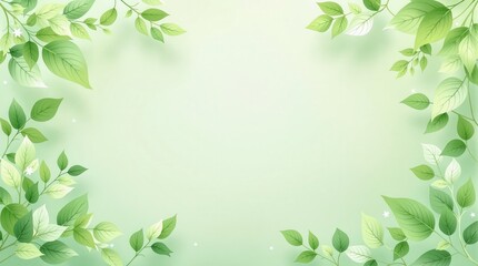 Fototapeta premium Frame with green leaves on pastel green background