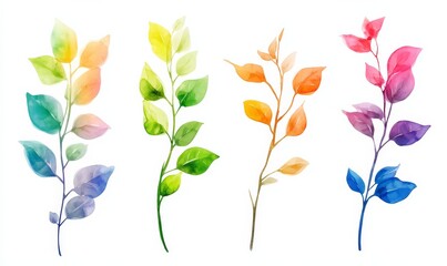 Watercolor painted gradient colored leaves background, seasonal illustration