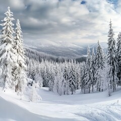 Fototapeta premium Snowy Carpathian vista, stitched from three shots
