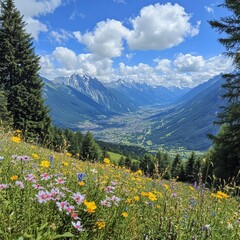 Fototapeta premium Clear summer day scene from a French Alps peak.