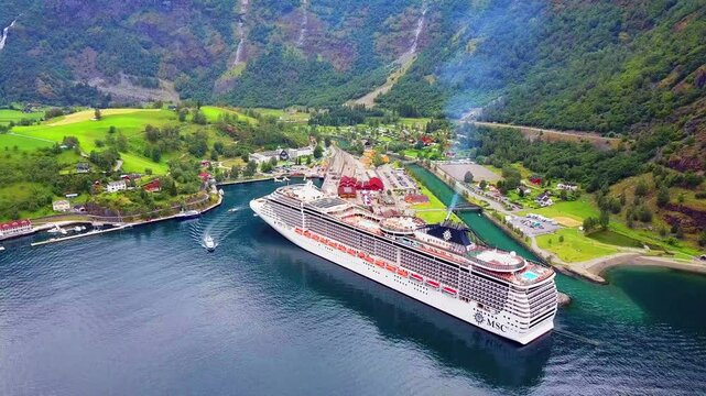 Flam aerial view, Sognefjord in Norway