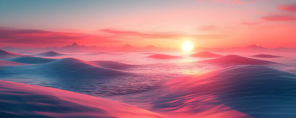 Pink Sunset Over Undulating Desert Mountainscape