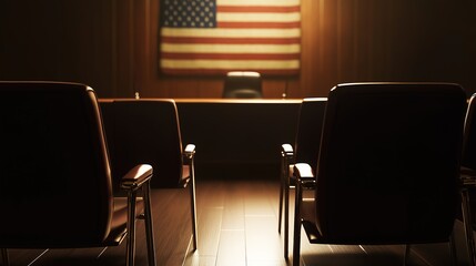 Corporate bankruptcy hearing room filled with solemn atmosphere, legal professionals and stakeholders discussing financial restructuring and future prospects.