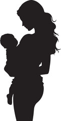 Mother with child woman holding baby black silhouette vector illustration.