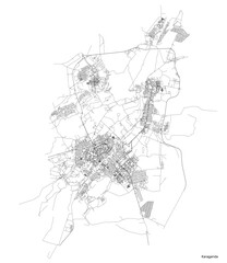 Karaganda city map with roads and streets, Kazakhstan. Vector outline illustration.