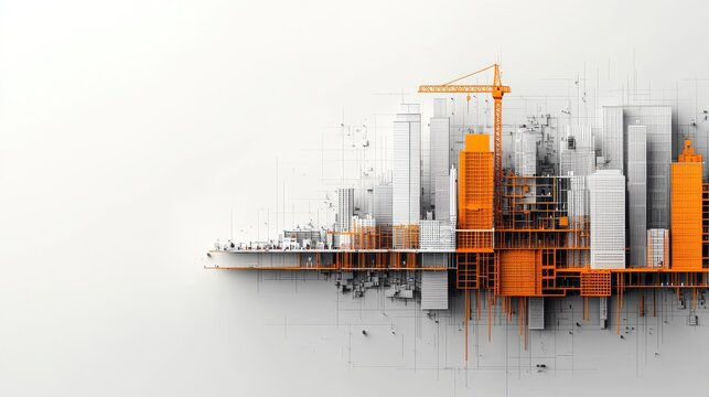 Aerial perspective on dynamic urban construction and architecture