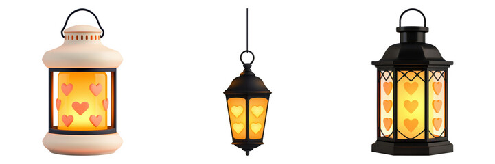 Minimal Love Symbol. Stylish lanterns with glowing hearts create warm ambiance Transparent Background