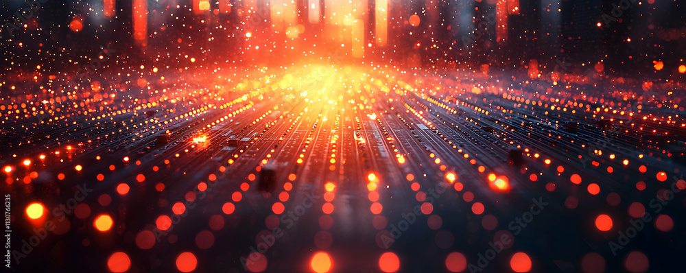 Poster abstract fiery glowing lines and particles background