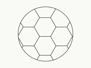 Naklejka premium Simple line drawing of a soccer ball in minimalist style. Geometric and clean design ideal for sports icons, educational graphics, and creative projects.