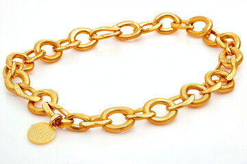 Gold chain with pendant on white background