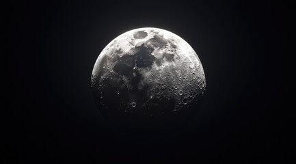 Fototapeta premium A detailed moon with visible craters against a dark night sky, glowing softly.