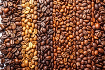 Obraz premium Diverse Coffee Beans Arrangement Showcasing Roast Levels and Origins for Coffee Enthusiasts and Connoisseurs