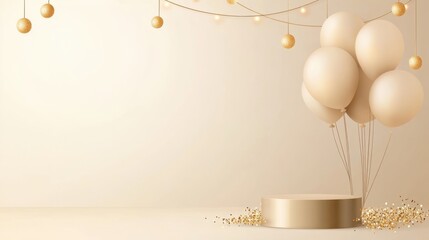 Obraz premium A serene, elegant scene featuring light balloons and decorative elements, perfect for celebrations or event planning.