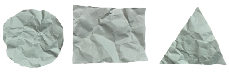 Illustration of crumpled paper cut into geometric shapes, transparent background.