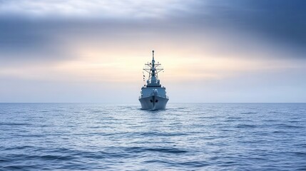 Majestic Warship at Sea Ocean Navy Ship Sunset