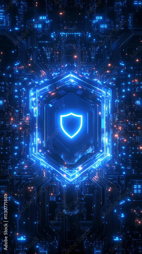 Aufkleber glowing cybersecurity shield icon within complex circuit design