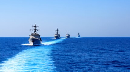 Obraz premium Naval Fleet Destroyers at Sea Ocean Military Ships Warfare Maritime Power