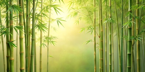 Obraz premium Serene Bamboo Forest at Dawn Sunlight filters through lush green stalks, creating a tranquil and peaceful atmosphere.