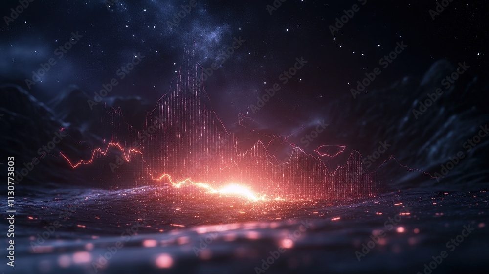 Poster a vibrant scene depicting glowing light and cascading particles, set in a dark, cosmic environment w
