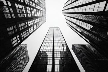 Fototapeta premium Upward view of a contemporary skyscraper with glass facade