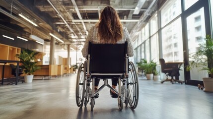 Obraz premium Professional woman in a wheelchair working in a modern office.