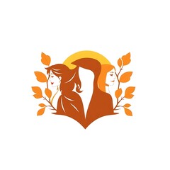 Women's Empowerment: A symbolic illustration of three women standing united, their silhouettes framed by stylized leaves and a rising sun. The image represents strength, resilience, and growth.  