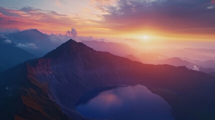 Obraz premium Dormant volcanic crater, silent mountains, surrounded by greenery