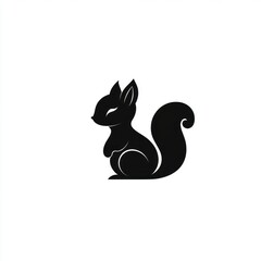 Cute black silhouette of a sitting squirrel.