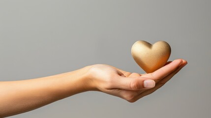 Fototapeta premium Golden heart held in a woman's hand.