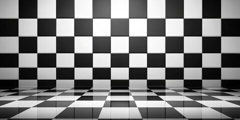 Fototapeta premium Abstract Checkerboard Room Design with Glossy Floor and Walls