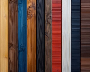Colorful Wooden Planks Display on Rustic Background Surface