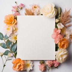Vibrant Flowers Framing a Blank White Canvas