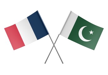  Crossed Pakistan and France flags. Official colors. Correct proportion. Poster design. Digital...