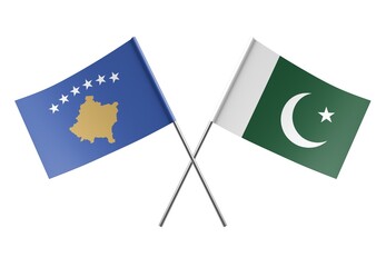  Crossed Pakistan and Kosovo flags. Official colors. Correct proportion. Poster design. Digital...