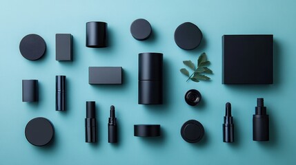 Obraz premium Black Beauty Products on a Blue Background