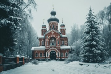 Fototapeta premium Russian Orthodox Church at Christmas Lent, serene and spiritual ambiance